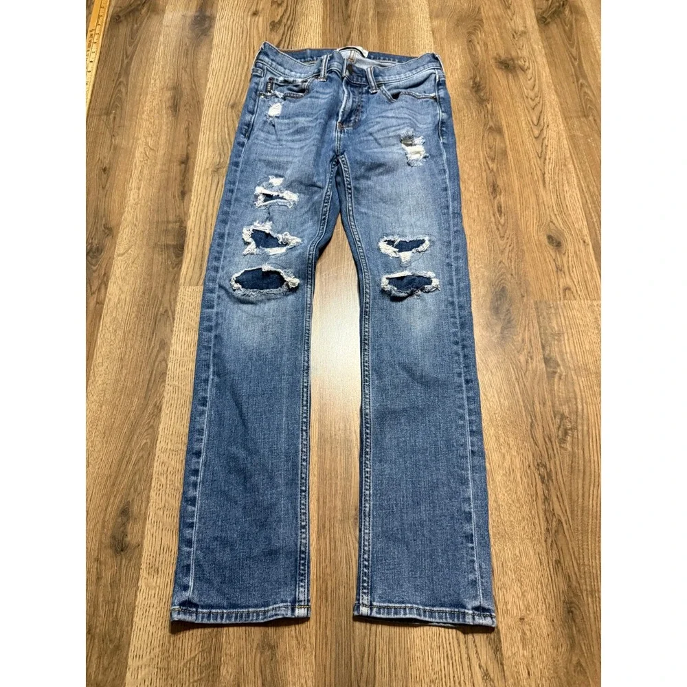 Abercrombie Kids Jean Kids Size 13/14 Blue Denim Distressed Skinny Jeans